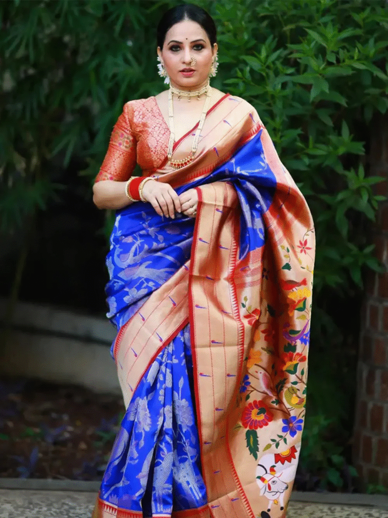 Types of Sarees Names: Saree Varieties From Across India 7 Sangeeta Renuke in Royal Blue Paithani Silk Pichwai Woven Saree