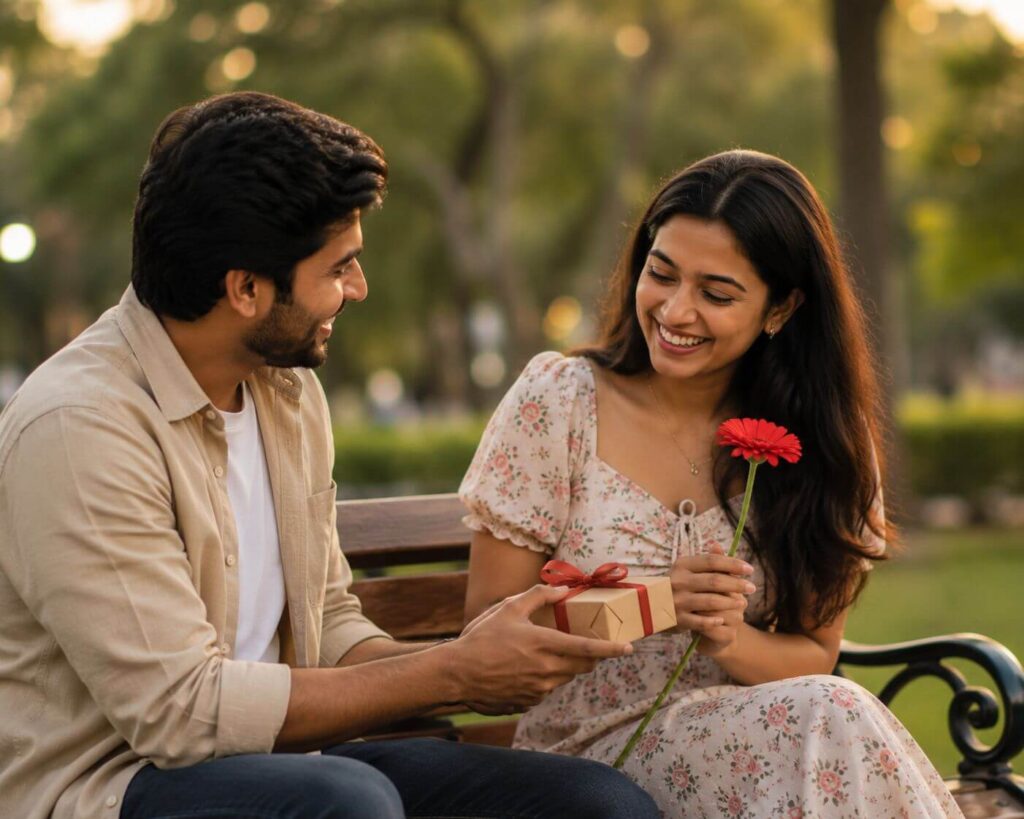 Anniversary Wishes: 250+ Heartfelt Messages, Quotes and Greetings for Every Relationship 25 Boyfriend sharing anniversary wishes for girlfriend with flowers and a gift