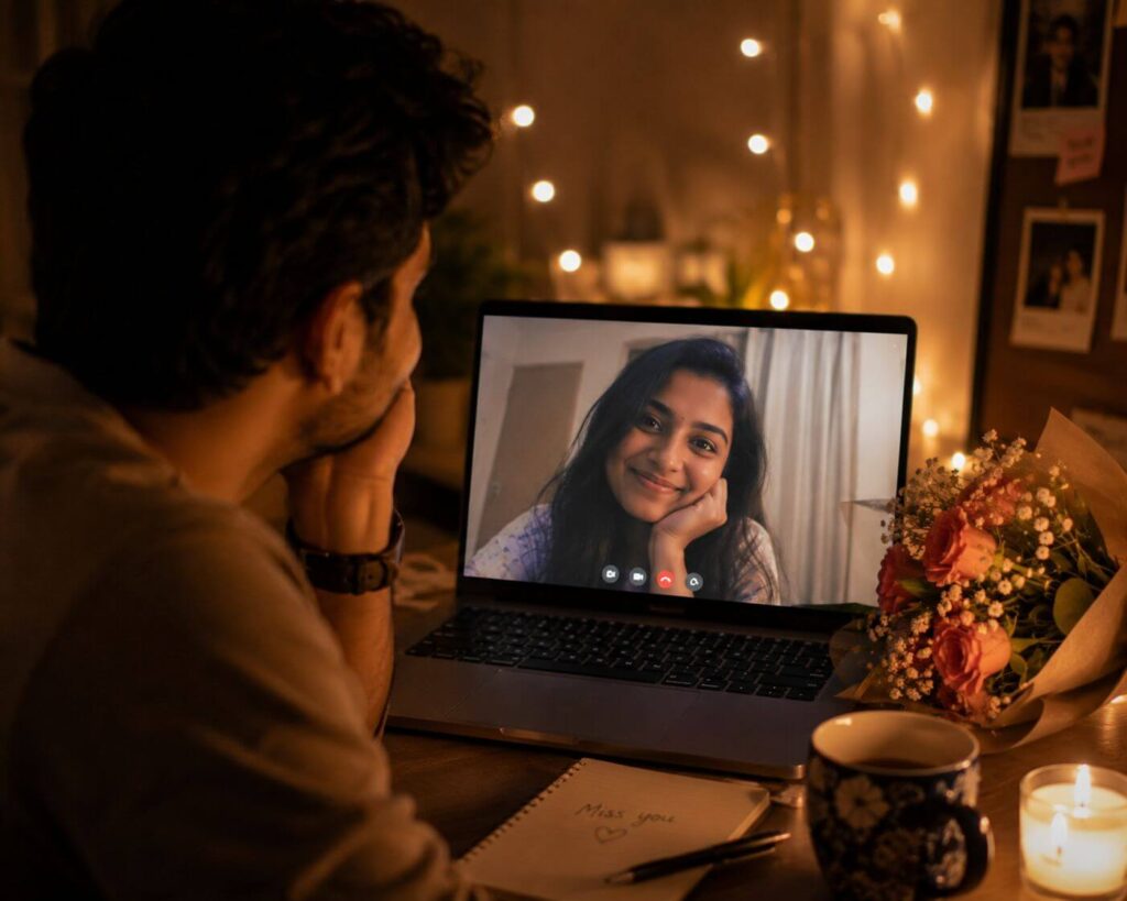 Anniversary Wishes: 250+ Heartfelt Messages, Quotes and Greetings for Every Relationship 31 Person sharing long-distance anniversary wishes on a video call