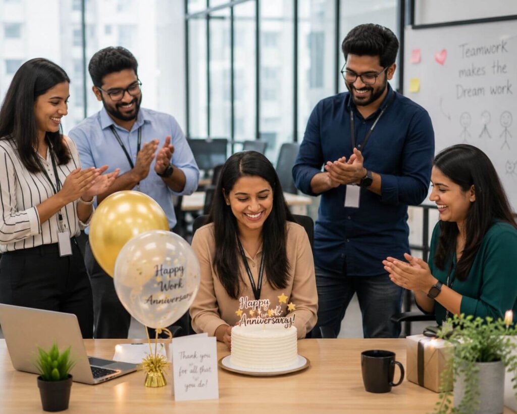 Anniversary Wishes: 250+ Heartfelt Messages, Quotes and Greetings for Every Relationship 29 Office team celebrating with professional anniversary wishes