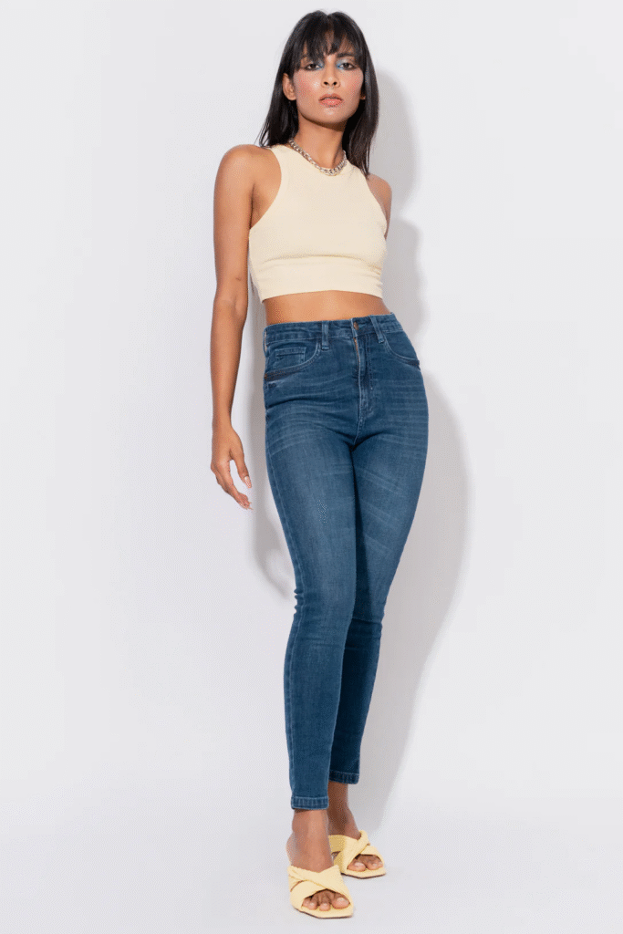 dark blue high waist women's skinny jeans