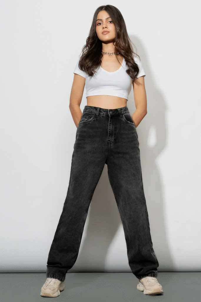 charcoal women's straight jeans