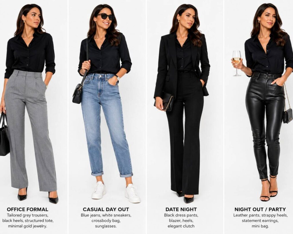 Black Shirt Combinations: 15+ Stylish Outfit Ideas That Always Work 17 Black shirt outfit combinations for different occasions office casual date night and party